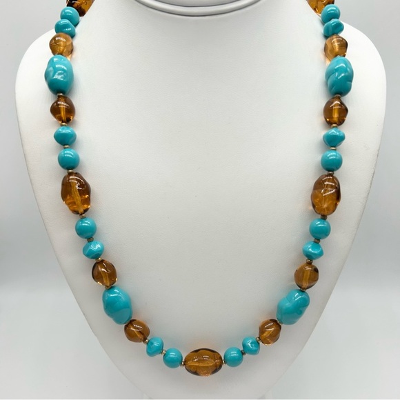 Joan Rivers Turquoise Blue and Amber Beaded Necklace - Picture 1 of 3